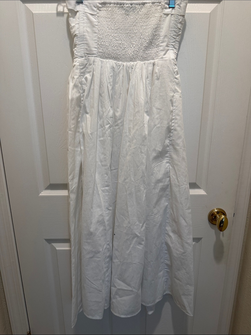 Abercrombie and fitch. Strapless White Midi Dress - Elegant Ruched Bodice - Picture 2 of 4